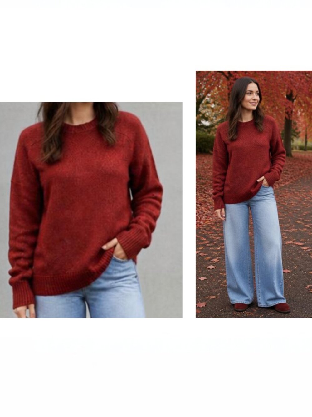 NWOT New Burgundy Brick Red Crew Neck Loose Fit Sweater XL